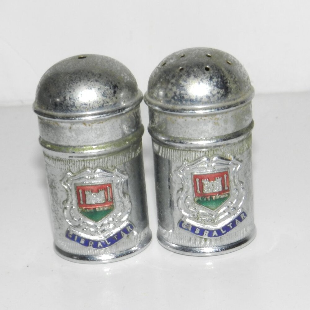 Vintage GIBRALTAR bullet shape Salt & Pepper Shakers Chromium Plate England